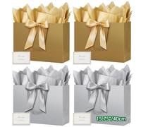 HONTIUS Bolsas de regalo grandes, 39 x 28 x 11 cm, bolsas de regalo con pañuelo y tarjetas, sonrisa, bolsas de papel con asa, 39 x 28 x 11 cm, bolsas de regalo para cumpleaños (4 unidades, color