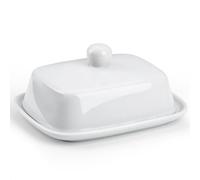 HONZUEN Mantequera Cerámica con Tapa y Mango,Pequeña Porcelana Mantequillera para Encimera,Recipiente para Mantequilla Nevera Cocina Encimera(Blanco)