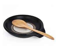 HONZUEN Reposa Cucharas Cocina de Cerámica, Soporte Utensilios Cocina para Cuchara y Espátula, Apoya Cucharas Resistentes al Calor y Fácil de Limpiar - Base Antideslizante, negro y blanco