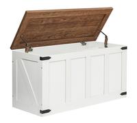 HOOBRO Baúl de 100 x 39 x 50 cm, Banco con Espacio con Bisagras de Seguridad, Cofre de Almacenamiento en Madera Rústica, para Pasillo, Dormitorio y Sala, Blanco y Nogal EWH500CW01