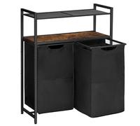 HOOBRO Cesto para Ropa Sucia, Cesto de Ropa, 2 Bolsas Colada de Tela Oxford Extraíble, 2 Estantes, 2 x 49,5 L, para Lavadero, Cuarto de Baño, Marrón Rústico y Negro EBF73XY01