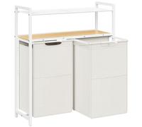 HOOBRO Cesto para Ropa Sucia, Cesto de Ropa, 2 Bolsas Colada de Tela Oxford Extraíble, 2 Estantes, 2 x 49,5 L, para Lavadero, Cuarto de Baño, Blanco y Natural EWN73XY01