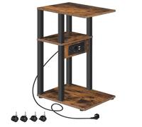 HOOBRO Mesa Auxiliar en Forma de C, Mesa de Sofá con Base de Carga, Mesa de Café para Espacios Reducidos, para Salón, Dormitorio, Marrón Vintage y Negro EBF66CSF01