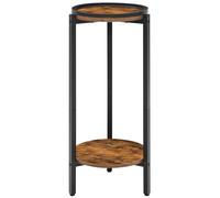 HOOBRO Mesa Auxiliar, Mesa Lateral Redonda de 2 Niveles, Meueble Pequeño de Sofá, Bebidas, Café, para Espacios Pequeños, Sala de Estar, Marrón Vintage y Negro EBF167BZ01