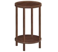 HOOBRO Mesa Auxiliar Redonda de Bambú, Mesa Lateral de 2 Niveles, Mesita de Noche con Borde Elevado, para Espacios Pequeños, Salón, Dormitorio, Pasillo, Entrada, Marrón Rojizo Oscuro EMA156BZ01