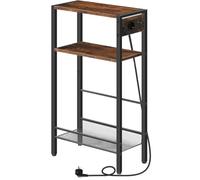 HOOBRO Mesa de Entrada de 3 Niveles con Estación de Carga (1 Toma CA, 1 USB-A, 1 Tipo C), Estante de Malla Ajustable, Mesa de Consola, para Pasillo, Sala de Estar, Negro y Marrón Rústico EBF42CXG01