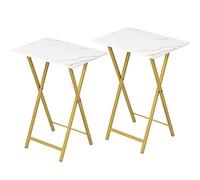 HOOBRO Mesas Plegables para TV, Mesa Auxiliar Estilo Industrial para Comer en el Sofá, Mesa de Aperitivos para Espacios Pequeños, Fácil Almacenamiento Estructura Estable, Mármol y Dorado EDM25BZ01