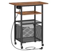 HOOBRO Soporte de Impresora con Estación de Carga, Mesa Rodante con Cajón para Documentos, Carrito Móvil de 4 Niveles con Toma CA, para Oficina, Marrón Rústico y Negro EBF17CPS01