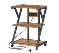 HOOBRO Soporte de Impresora de 3 Niveles, con Ruedas y Estación de Carga, Estantería Vertical Móvil, Mesa para Impresora, para Sala de Estar, Cocina, Oficina en Casa, Marrón Rústico y Negro EBF33CPS01