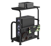 HOOBRO Soporte para Ordenador, Mesa de Impresora, Carro de Impresora, Negro | Altura Regulable en 6 Posiciones, Panel Perforado, 4 Ganchos, 4 Ruedas (2 con Freno), para Sala, Estudio o Despacho