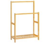 HOOBRO Toallero de Baño Independiente, Toallero Escalera de 2 Niveles, Estantería para Alfombras de Bambú, Estantería para Edredones de Pie, para Dormitorio, Sala de Estar,Bambú Natural EYL17LB01