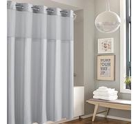 Hookless Cortina de Ducha de Rayas gofres de 71 x 74 Pulgadas en Gris Claro