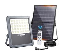 HOOLED Foco Solar Exterior Potente con Control Remoto 18,000 mAh 6500K Focos LED Exterior Solares de Panel IP66 Lámparas Solares para jardín,Terrazas,Garajes,Con cable de 2,5 m