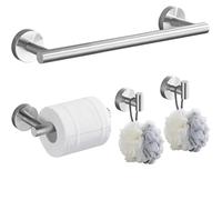 Hoomtaook Accesorios Baño 4 Piezas, Toalleros de Baño de Pared, Kit de Accesorios Baño incluir 30cm Toallero, 2 Gancho Toalla Baño y portarrollos Papel Higiénico, Níquel Cepillado
