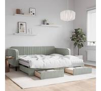 Hoopleep Sofá cama extensible gris claro, 90 x 190 cm, terciopelo con 2 cajones, cama doble versátil para invitados, marco de metal y madera resistente, cómodos colchones de espuma incluidos
