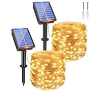 Hopelit 2 luces solares para exteriores, cadena de luces solares de alambre de cobre, 16 m, 160 LED, 8 modos, cadena de luces solares para exteriores, resistente a la intemperie, para jardín, balcón