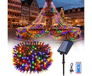 Hopelit Cadena de luces solares para exteriores, 20 m, 200 LED, multicolor, con mando a distancia y temporizador, 8 modos, cadena de luces solares para jardín, terrazas, Halloween y Navidad,