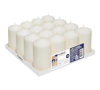 Horeca Candles - Velas Grandes de Pilar Marfil - Ø 8 x 15 cm - Juego de 16 Velones Decorativos - 60 Horas de Larga Duración - Sin Olor, Goteo ni Humo - Calidad RAL