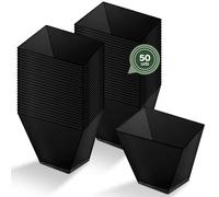 Horeca Collection - 50 Uds Bol Cuadrado Grande Asimétrico Negro 180 cc - 7,5 x 7 cm - Vasitos Aperitivos Plastico - Vasitos para Postres - Catering - Cuencos - Vasos - Finger Food