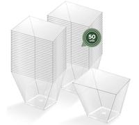 Horeca Collection - 50 Uds Bol Cuadrado Grande Asimétrico Transparente 180 cc - 7,5 x 7 cm - Vasitos Aperitivos Plastico - Vasitos para Postres - Catering - Cuencos - Vasos - Finger Food