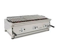 Horemaq Barbacoa de Gas Profesional 100 cm con Piedra Volcánica | Parrilla de Acero Inoxidable Regulable en 3 Alturas | 6 Quemadores | BBQ Gas de Sobremesa para Hostelería, Restaurantes y Catering