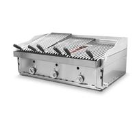 Horemaq Barbacoa de Gas Profesional 60 cm de Sobremesa con Piedra Volcánica, 2 Parrillas Vascas y Peto para Hostelería