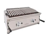 Horemaq Barbacoa de Gas Profesional 70 cm con Piedra Volcánica | Parrilla de Acero Inoxidable Regulable en 3 Alturas | 4 Quemadores | BBQ Gas de Sobremesa para Hostelería y Restaurantes | 70BAR