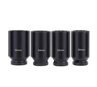 Horett Juego de 4 Vasos de Impacto con Accionamiento 1/2 Pulgada, Doble hex., 30 Mm, 32 Mm, 34, 36, 79 Longitud, Acero Al Cromo Molibdeno, Juego Zócalos Ennegrecidos