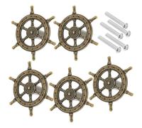 HORIALENCE 5piezas Tiradores Vintage Diseño Náutico con Rueda de Timón Ergonómicos y Duraderos para Armarios y Cómodas Color Bronce Antiguo