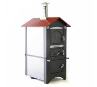 Horno de leña de exterior Medius 80 EXT en acero - Ventilado - con techo rojo