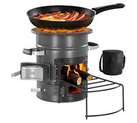 Horno para asar tipo cohete VEVOR, barbacoa tipo cohete de leña con funda de transporte, acero SPCC, puerta doble, para quemar ramas, leña o carbón, ideal para cocinar al aire libre, camping y activid
