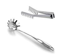 HornTide Set de Servidor de Pasta de Acero Inoxidable 1x Tenedor de Servir de 20cm 1x Cuchara de Espaguetis de 32cm Teethed Ends Design