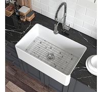 HOROW Fregadero blanco granja, 76,2 cm para fregadero de cocina, delantal, porcelana, cerámica, reversible, solo cuenco, fregadero de cocina, granja