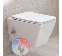 HOROW Inodoro de ducha con boquilla integrada, colgante sin bordes, con función de bidet, Taharet con nanorrevestimiento, ducha con grifería, asiento de descenso