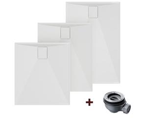 HOROW. Plato de ducha rectangular, blanco, con superficie texturizada, incluye tornillo de desagüe y superficie antideslizante. Disponible en 3 tamaños: 90 x 80 cm / 100 x 80 cm / 120 x 80 cm