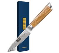 HOSHANHO Cuchillo de Fruta de Damasco 9.5 cm, Súper Afilado Japones Cuchillo para Pelar, Profesional Pequeño Cuchillo de Cocina Acero Damasco de 67 Capas con Mango de Madera de Olivo