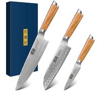 HOSHANHO Damasco Set Cuchillo 3 Piezas, Profesional Set Japoneses de Acero Damasco de 67 Capas, 20cm Cuchillo de Cocina, 18cm Cuchillo Santoku, 9.5cm Cuchillo de Fruta