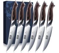 HOSHANHO Juego Cuchillo de Carne 6 Piezas, Ultra Afilados de 11.5 CM, Cuchillos de Mesa Serrados, Cuchillos de Bistec Japoneses de Acero de alto Carbono con Mango Ergonómico