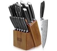 HOSHANHO Juego de Cuchillos de Cocina con Bloque de 16 Piezas, Juegos de Cuchillos Ultra Afilados de Acero de Alto Carbono, Juego de Cuchillos de Chef Profesionales con Afilador y Mango de Pakkawood