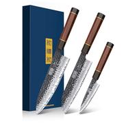 HOSHANHO Juego de Cuchillos de Cocina, Juego de 3 Piezas de Cuchillos Japones de Acero de Alto Carbono, Cuchillo de Chef Cuchillo Santoku Cuchillo para Pelar, Mango Ergonómico de Palisandro