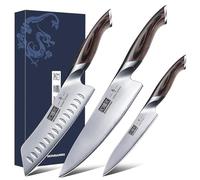 HOSHANHO Juego de Cuchillos de Cocina, Juego de cuchillos de 3 piezas | Juego de Cuchillos de Chef de Acero Inoxidable con Mango Ergonómico de Madera de Pakka
