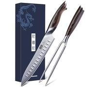 HOSHANHO Juego de Trinchar de 20 cm y Tenedor para Carne 18 cm Profesional | Japonés Juego de Cuchillo de Barbacoa para Cortar Carne en Acero al Aarbono con Filo de Navaja para Cortar Pechuga, Barbacoa