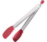 Hoshen Pinzas de silicona de cocina de 11.6 pulgadas, mangos de acero inoxidable, antiescaldamiento parrilla clip pan filete, candado retráctil