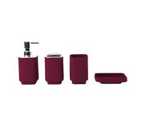 Hosoncovy Juego de 4 accesorios de baño con dispensador de jabón, taza de baño, jabonera, cepillo de dientes y soporte para pasta de dientes (rojo vino)