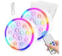 HOSPAOP 2 x Luces LED Sumergibles Piscina Recargables, IP68 Impermeables con Mando RF, USB, Temporizador, RGB 16 Colores 13 LEDs para Piscina, Jacuzzi, Acuario, Estanque, Florero, Fiesta