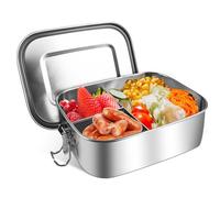 HOSPAOP Caja de almuerzo de acero inoxidable con compartimentos, caja de almuerzo de metal de 1000 ml, a prueba de fugas con 3 compartimentos, Caja para bocadillos, caja de pan para niños y adultos