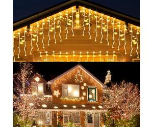 HOSPAOP Guirnalda de Luces LED Exterior 400 LED 10M Cortina Carámbano Navidad Blanco Cálido, Luces de Navidad con 8 Modos y Temporizador, Impermeable IP44 para Jardín, Balcón, Terraza, Fiesta