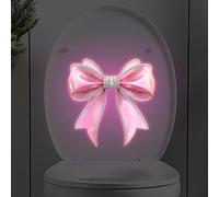 Hosrivae Adhesivo para inodoro con lazo rosa que brilla en la oscuridad, impermeable, de PVC, decoración de baño, arte luminoso y divertido para el asiento, se puede quitar de 20 x 20 cm