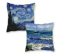 HOSTECCO Juego de 2 fundas de almohada de 65 x 65 cm con diseño abstracto de Van Gogh, mar estrellado, noche estrellada