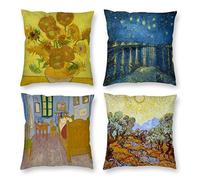 HOSTECCO Juego de 4 fundas de almohada abstractas decorativas amarillas para sofá, hogar, coche, Van Gogh, pintura de 45,7 x 45,7 cm